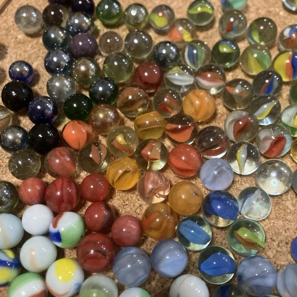 Vintage Mixed Marble Lot Plus Marble Pouch Shooters Steelies Cats Eye